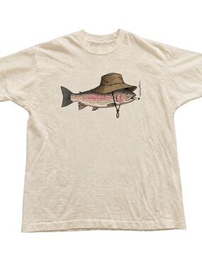 Off White Graphic Tee with Trout in Bucket Hat